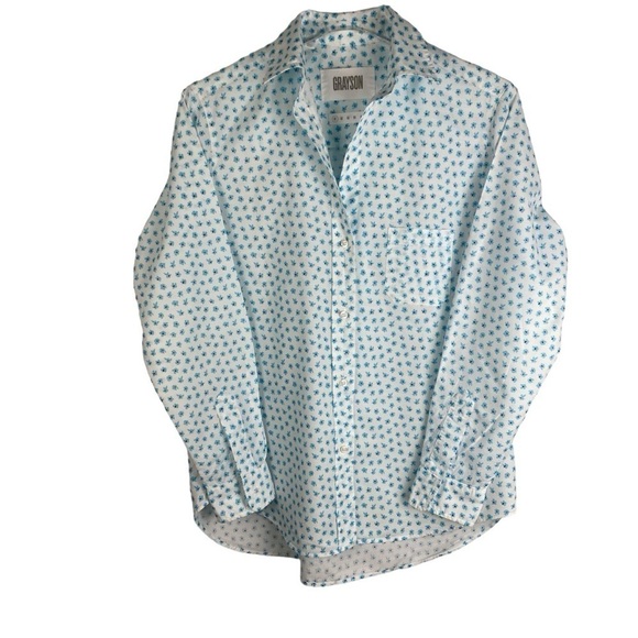 Grayson | The Hero Floral Print Cotton Shirt in Claire Blue White Size 1 XSmall - Picture 2 of 9